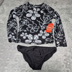 Wonder Nation Black and White Floral Kids Rashguard Set